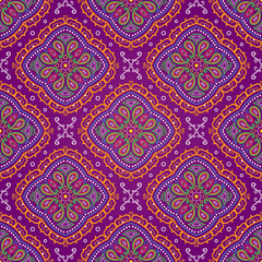 Vector bright seamless indian pattern, paisley on purple
