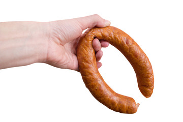 hands holding sausage