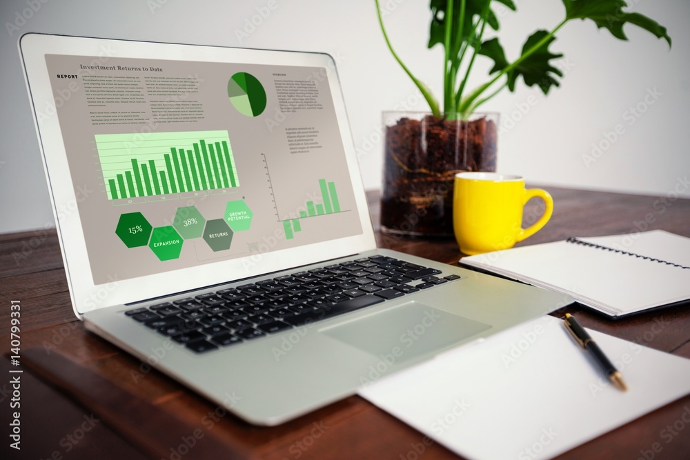Poster composite image of business interface with graphs and data