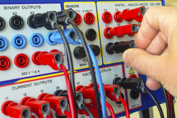Modern electronic device for relay protection testing and commissioning closeup