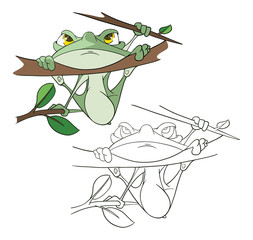Obraz premium Illustration of a Cute Green Frog. Cartoon Character