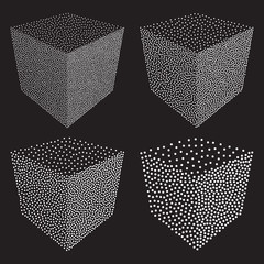 Dotwork Halftone Vector Cube Set. Tattoo Style Vector Illustration