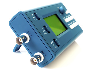 Modern digital signal oscilloscope isolated on white background closeup