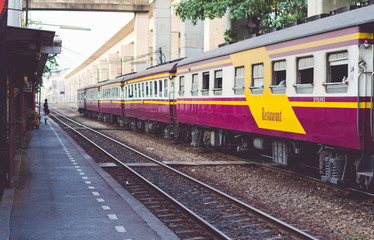 Fototapeta na wymiar track railway and platform train station.