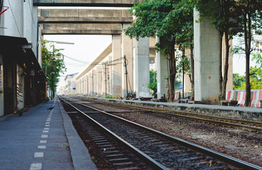 Fototapeta premium track railway and platform train station.
