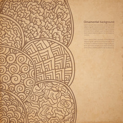 Vintage old paper texture with vector traditional oriental ornament