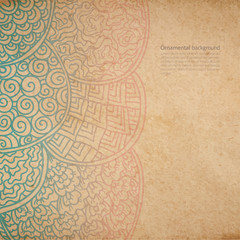 Vintage old paper texture with vector traditional oriental ornament