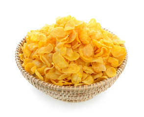 corn flakes in basket isolated on white background