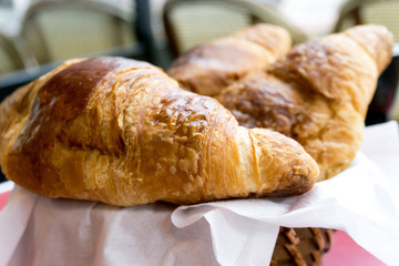 fresh croissant on table ,Delicious!