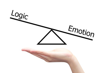 hand with left right brain concept of logic and emotion