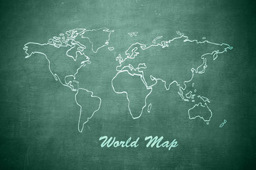 world map on the chalkboard