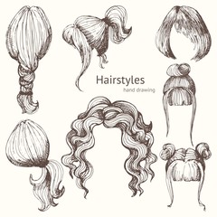 Hairstyles. Vector set. Hand drawing - 140803190