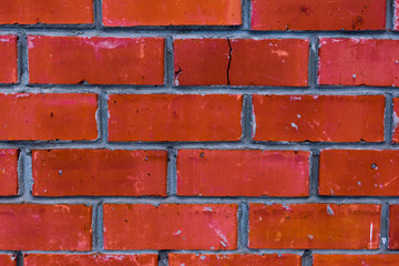 Texture of red brickwork. Horizontal background is a brick wall.