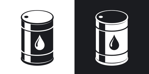 Vector oil barrel icon. Two-tone version on black and white background