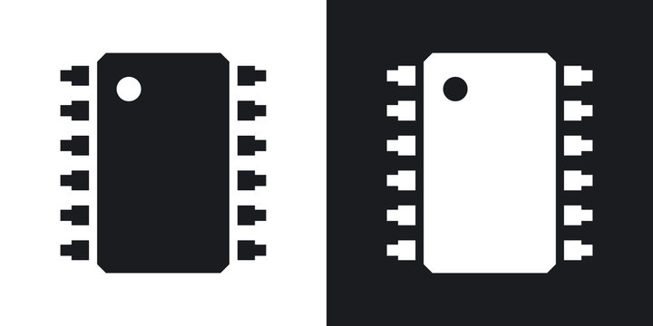 Vector microchip icon. Two-tone version on black and white background