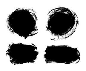 Hand drawn abstract black paint brush strokes, box, round, , circle, border. Vector set of shapes, frames isolated on white background.