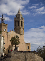 Fototapeta na wymiar iglesia de San Bartolomé y Santa Tecla en Sitges, Barcelona, templo barroco del siglo XVII visita en Marzo de 2017