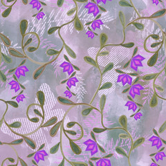 Seamless watercolor pattern. flowers and leaves on watercolor background.