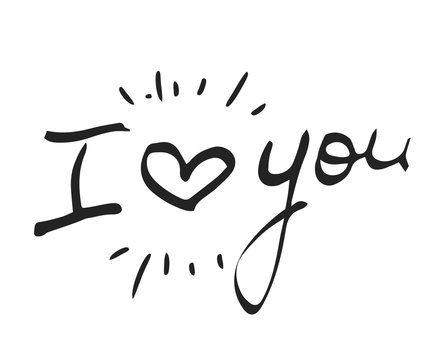 Hand drawn words I love You with heart on white background