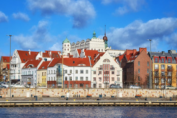 Picture of Szczecin (Stettin) city waterfront, boulevard view, Poland.