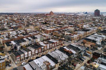 Aerial view of Canton, in Baltimore, Maryland.