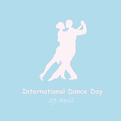 Flat style logotype template with dancing pair, International Dance Day, 29 april on blue stock vector illustration