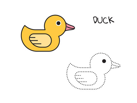 teaching a child drawing on the example of the colouring page duck