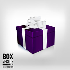 single packaged middle purple  gift box with satin white bow and ribbon isolated on white background
