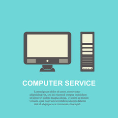 Computer service. Computer concept on a blue background.