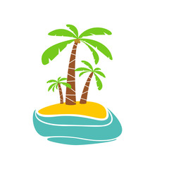 Deserted island with palm trees.