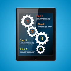 Business concept with 4 options, parts, steps or processes on tablet screen. Vector illustration