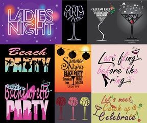 Set of party and drink elements to use as decoration