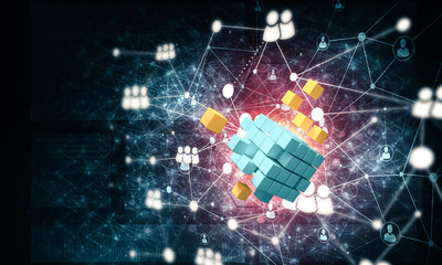 Concept of Internet and networking with digital cube figure on d