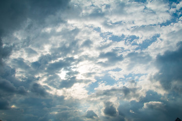 Clouds in the blue sky. Cloud is a fine line, multi-layered and have raincloud.