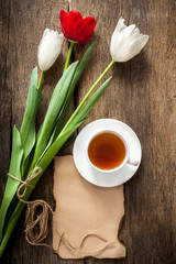 Fototapeta na wymiar Tea and tulips