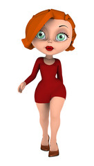3D Rendering Cartoon Woman on White