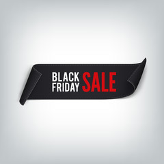 Black paper sale banner. Ribbon. Black friday sale. Vector illustration.