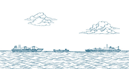 Cargo ships, clouds, sea - 140816569