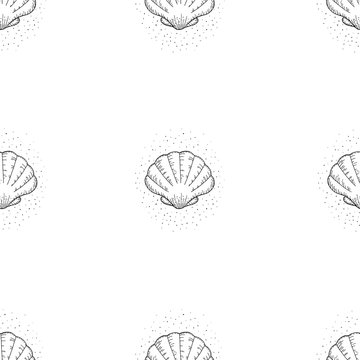 Hand drawn vector illustrations - seamless pattern of seashells. Marine background