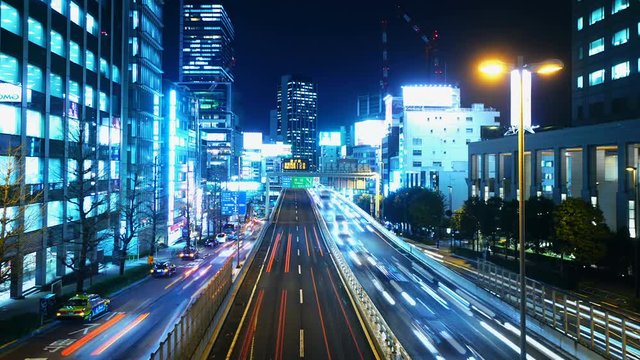4K 東京タイムラプス　夜景　渋谷駅前　首都高3号線　大混雑する交通の流れと大都会の街並　FIX