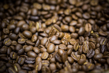 Closeup of roasted coffee beans