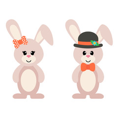 cartoon bunny girl and boy with hat
