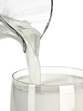 Filling of a glass by milk from a glass jug