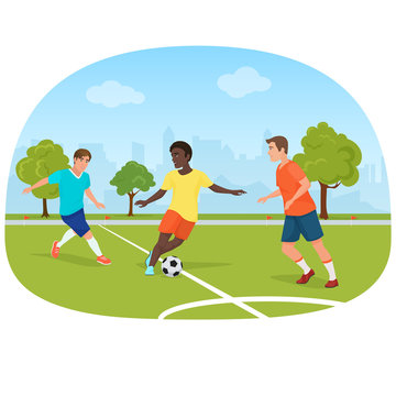 The people playing football in the field stadium vector illustration.