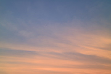 Pastel Orange and Blue Tropical Sunset Sky with the Airplane, Bangkok, Thailand