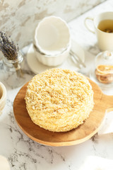 Italian dessert cake Napoleon With custard