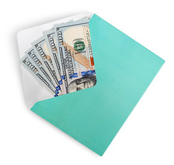 Dollar banknotes in envelope