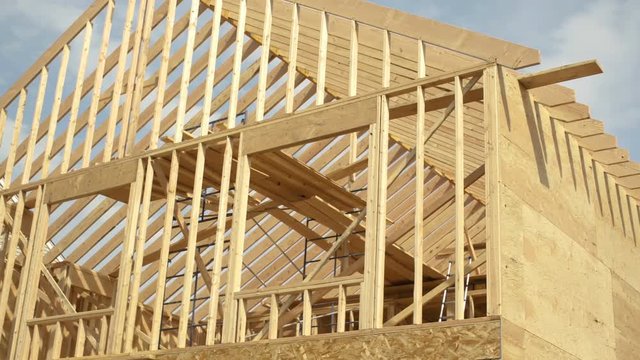 House construction frame camera pan across