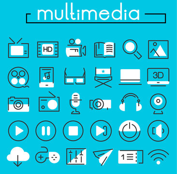 Multimedia linear icons collection