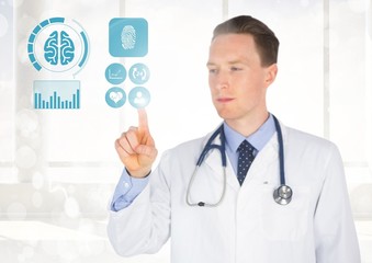 Doctor touching icons on digital screen